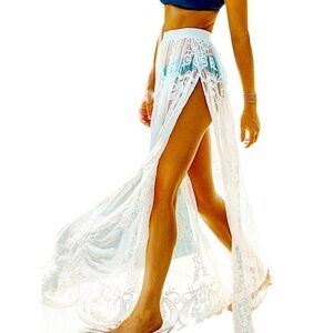 Summer Hawaiian White Lace Maxi Long Cover Up Or Not